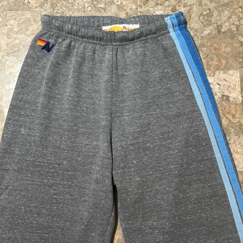 Aviator Nation Sweatpants Womens M Gray 5 Striped Blue Drawstring USA Tri Blend
